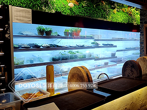 江蘇省無(wú)錫市海岸城蟸江龍魚頭火鍋食材保鮮柜-蔬菜展示柜案例